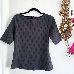 ANN TAYLOR Polkadot Short Sleeve Top Gray Black Size S